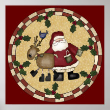 Santa Clause and Reindeer Poster