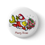 Santa Clause Fish - funny cute Christmas cartoon buttons