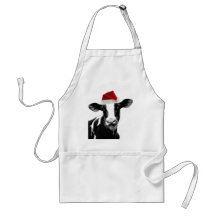 Santa Cow - Dairy Cow wearing Santa Hat Apron