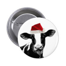 Santa Cow - Dairy Cow wearing Santa Hat Buttons