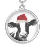 Santa Cow - Dairy Cow wearing Santa Hat Necklace