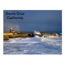Santa Cruz, California Lighthouse/Rainbow Postcard