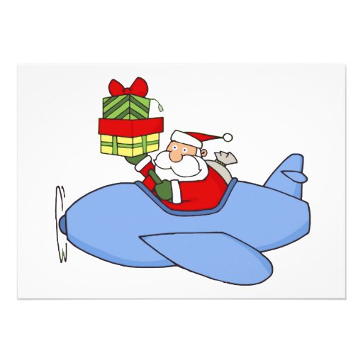 Santa Delivers Presents in Aeroplane Invitations