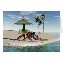 Santa Drinking Lemonade On The Beach Cards