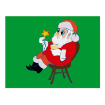 Santa enjoying cookies & milk postcard