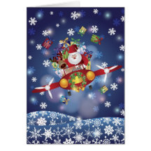 Santa Flying Antique Car Card