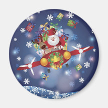 Santa Flying Vintage Plane Magnet
