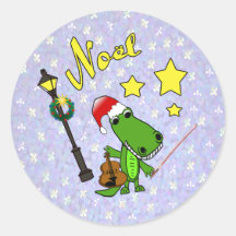 Santa Gator with Violin Noel Stickers