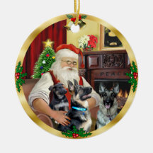 Santa / German Shepherd and Pup Christmas Ornament