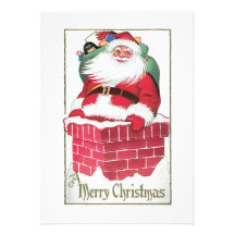 Santa Going Down the Chimney Vintage Card Personalized Invitation