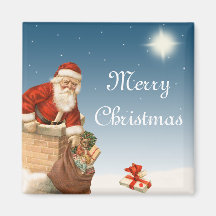 Santa going down the Chimney Vintage design Refrigerator Magnets