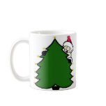 Santa Hides Behind Christmas Tree mugs