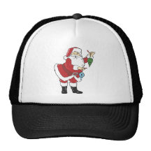 Santa holding decorations mesh hats