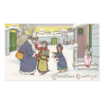 Santa in Blue Coat Greets Children Rectangular Sticker