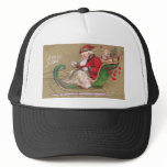 Santa in Green Sleigh With Toys hats