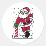 Santa In Snow Round Sticker