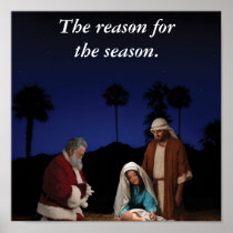 Santa Kneeling at Nativity Print