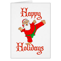 Santa Martial Artist Karate Christmas Holidays Greeting Cards