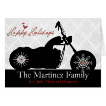 Santa Motorcycle and Snowflakes Holiday Card