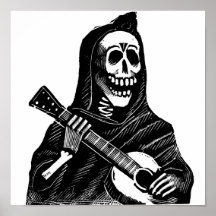 Santa Muerte (Mexican Grim Reaper) Playing Guitar Poster