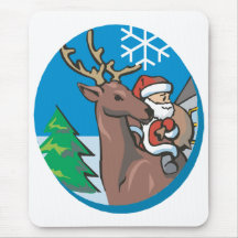 Santa on his raindeer with snow falling mouse pad