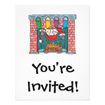 santa peeking in fireplace announcement