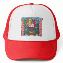 santa peeking in fireplace hat