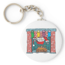 santa peeking in fireplace keychain