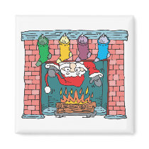 santa peeking in fireplace fridge magnets