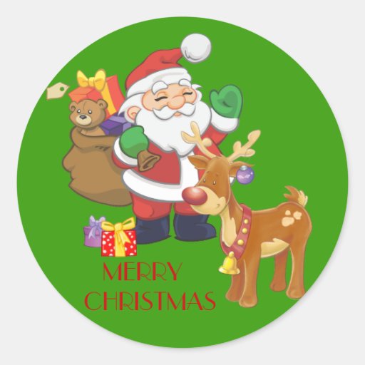 Santa & Reindeer Round Stickers