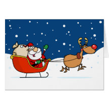 Santa reindeer sleigh Christmas greeting card