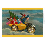 Santa Rides a Motorcycle - Christmas Greeting Cards