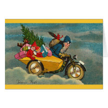 Santa Rides a Motorcycle - Christmas Greeting Cards