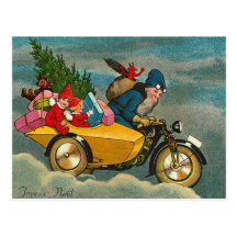 Santa Rides a Motorcycle - Christmas Post Card