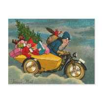 Santa Rides a Motorcycle - Christmas Post Card
