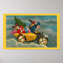 Santa Rides a Motorcycle - Poster
