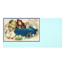 Santa Riding in a Car - Joyeaux Noel Personalised Photo Card