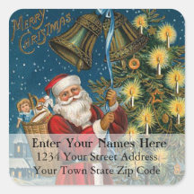 Santa Rings in Christmas Vintage Address Label Square Stickers