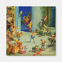 Santa 's Elves Working in his North Pole Workshop Refrigerator Magnet