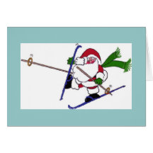santa skis greeting card