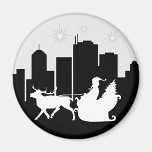 Santa Sled On City Street Fridge Magnets