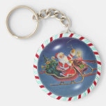 SANTA, SLEIGH & CANDY CANE WREATH by SHARON SHARPE Keychains