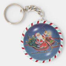 SANTA, SLEIGH & CANDY CANE WREATH by SHARON SHARPE Keychains