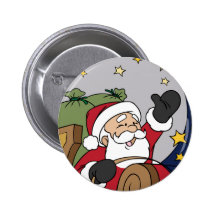 Santa Sleigh Illustration Merry Christmas Button