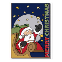 Santa Sleigh Illustration Merry Christmas Postcards