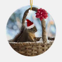 Santa Squirrel in Snow Ornaments