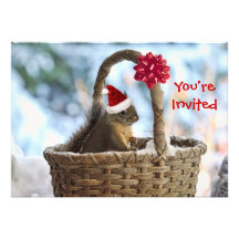 Santa Squirrel in Snow Personalized Invites