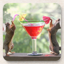 Santa Squirrels Drinking a Cocktail Drink Coasters