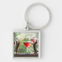 Santa Squirrels Drinking a Cocktail Keychains