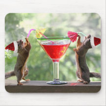 Santa Squirrels Drinking a Cocktail Mouse Pads